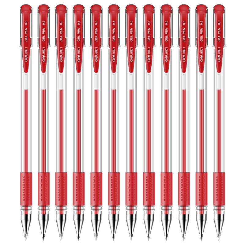 得力6600中性笔0.5mm子弹头（红）（144支/包）